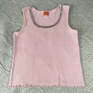 2/$30 Hearts of Palm Pastel‎ Petal Pink Womens Tank Top Size L Rhinestones Girly
